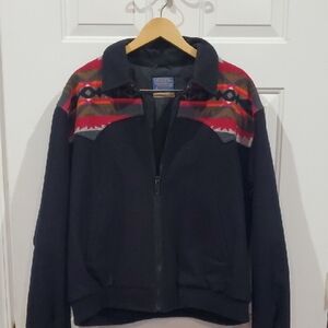 Pendleton VINTAGE 90'S High Grade Western Wear Black & Red Bomber Jacket Xlarge
